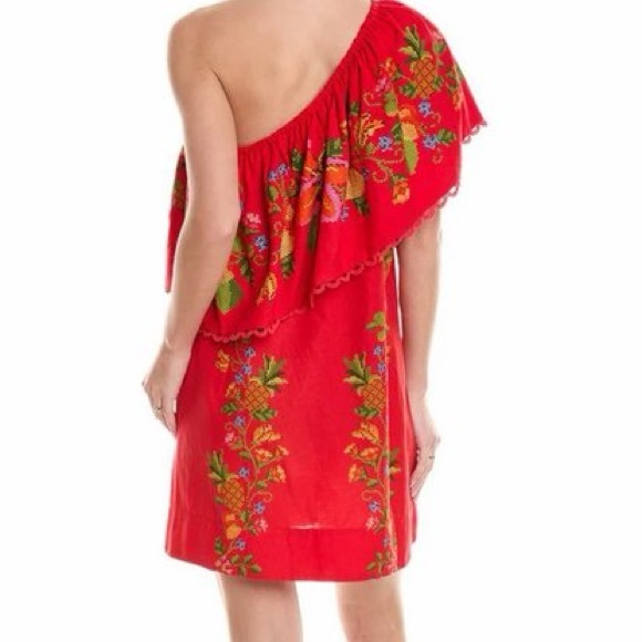 Farm Rio Red Tropical Romance Linen blend Mini Dress, size XS, NWT, retail $300 - Picture 8 of 8
